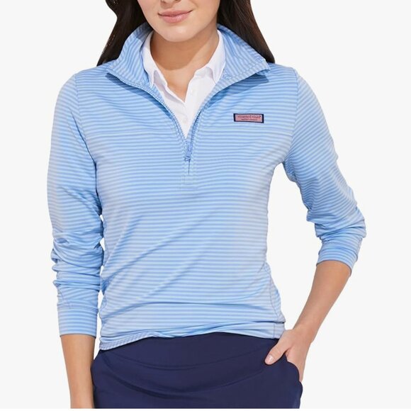 Vineyard Vines Tops - Women Vineyard Vines Striped Sankaty Shep Shirt in Light Blue Size Extra Large